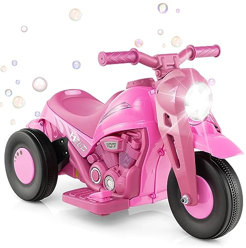 Maxmass 6V Kids Ride on Motorbike, Battery Powered Electric Motorcycle with with Bubble Maker, LED Headlights, Music, 3 Wheel Children Ride on Toy Car for 3+ Years Old Boys Girls