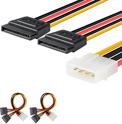 J&D 2 Confezioni 4 Pin Molex (LP4) a 2x 15 Pin SATA Cavo Adattatore Splitter Molex a 4 Pin (P4) a SATA Y Doppio 15 Pin - 20cm