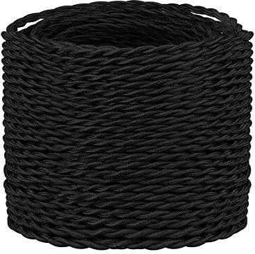 Helunsi 10M / 32.8FT Black Braided Flex Cable, Vintage Twisted Fabric Electrical Wire for DIY Lamps, Industrial Pendant Lights, Lighting Appliances