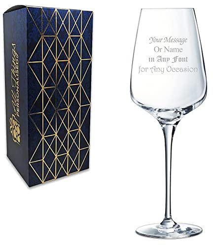 Personalised Engraved 16oz Aristo Wine Glass, Personalise with Any Message for Any Occasion, Stylize with a Variety of Fonts, Laser Engraved, Gift Box Included