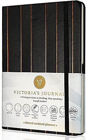 VICTORIA'S JOURNALS Carnet de notes à pointillés non daté - Couverture rigide - Agenda vintage - Gestion du temps et organiseur d'objectifs - Format A5 - 14 x 29 cm