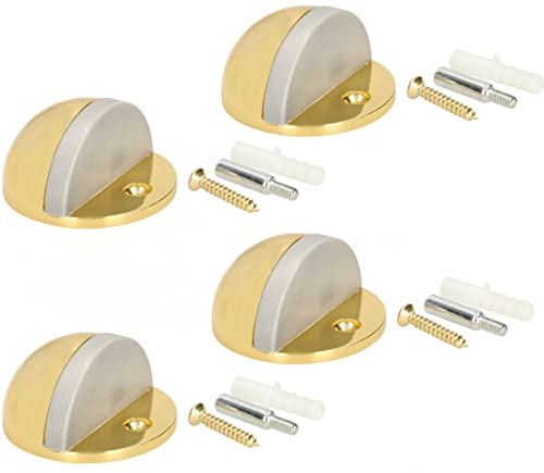 KOTARBAU® 4 Topes de puerta para suelo para atornillar, Con amortiguador de goma, Latón - dorado, Tope redondo, semicircular, Diseño discreto y moderno, Protección de paredes, 4 UNIDADES