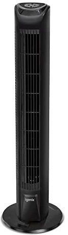Igenix DF0035TBL Oscillating Tower Fan with 7.5 Hour Timer and Remote Control, 45 W, 3 Speed Settings and Quiet Operation, Plastic, Black