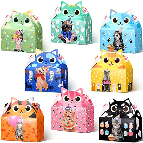 24 Pezzi di Scatole da Regalo a Tema Gatto per Bomboniere Scatoline di Carta per Dolcetti Caramelle per Bambini Festa di Compleanno Baby Shower Festa a Tema Gattino, 8 Stili
