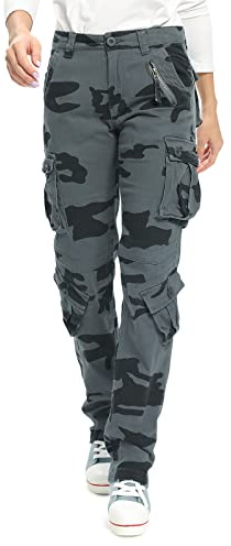 Aeslech Womens Camo Cargo Work Combat Trousers Cotton Casual Tactical Pants Ladies Travel Camo E US 8 - UK 10