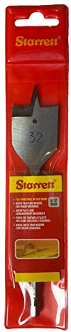 Starrett Broca plana para madera – 32 x 152 mm KFWD32A de acero de alta velocidad HSS 1/4 pulgadas broca de pala hexagonal – Herramienta de corte de agujeros para carpintería