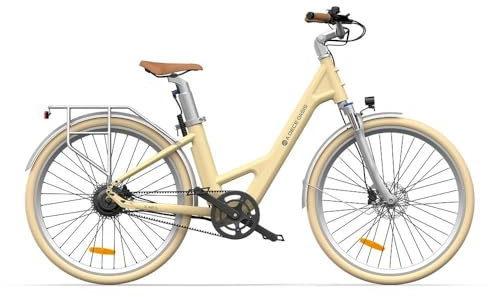 A Dece Oasis ADO E-Bike Air 28 electric bike, Pedelec belt drive, 28 inches, 1 gear, rear motor, 345.00 Wh battery, ebike women/men, 36V 250W brushless motor-yellow