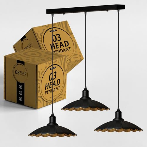 DC VOLTAGE Vintage Industrial 3Head Ceiling Pendant Light Black Hanging Light Metal Dome Shape Shade Indoor Light Fitting for Hotel, Restaurants, Bar, Dining Room (Style 3)