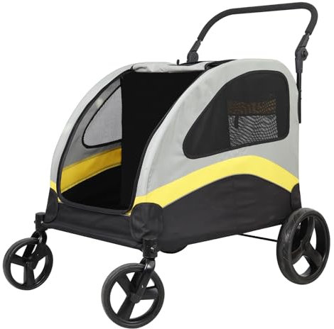 BingoPaw Carro Perro con 2 Habitaciones: Carro para 2 Perros Pequeños Medianos Plegable Carrito Carriola Cochecito para Perritos Gatos de Bajo Centro de Gravedad Más Cómodo, Ruedas Amortiguadoras