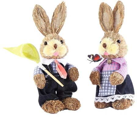 predolo 2 Pezzi Figurine Scultura di Animali Decorazioni pasquali Statua di Coniglio in Paglia, Stile c