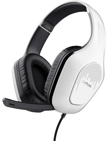 Trust Gaming GXT 418W Rayne Cascos Gaming Ligeros para PC Xbox PS4 PS5 Switch Mobile, Drivers de 50 mm, Conexión 3.5 mm, Micrófono Plegable, Auriculares con Cable 2m Over-Ear, Blanco
