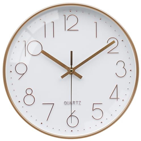 VIKMARI 12 Inch Wall Clock Silent Non Ticking Modern Rose Gold Clock, Decor for Living Room Bedroom Kitchen Office Bathroom