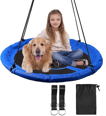 REDCAMP Columpio nido de 110 cm para niños en interiores al aire libre, gran platillo redondo, capacidad de peso de 500 libras, ideal para árbol, patio trasero, parque infantil, jardín, color azul