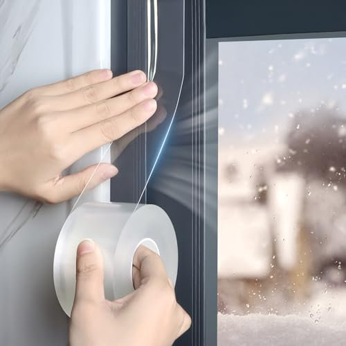 Rusoz Window Weather Sealant 30mm x 10m Window Seal Strip for Clear Waterproof Window Draft Isolation Sealing Film Tape Weather Seal Tape for Door Draft Stopper No Residue Adhesive