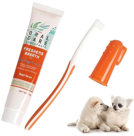 Kit De Soins Dentaires Pour Chien, 3 Pièces Dentifrice Et Brosse A Dent Pour Chien, Prévient La Mauvaise Haleine, Rafraîchit L'haleine, Réduit La Plaque Dentaire