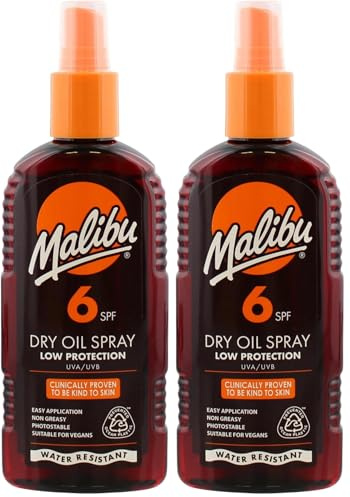 Malibu Sun SPF 6 Non-Greasy Dry Oil Spray for Tanning, Low Protection, Water Resistant, 200ml (Pack of 2)