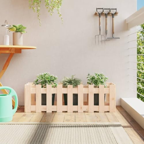 HaoChrymec Recinzione Giardino Esterno in Legno di Pino Massello, Aiuola Rialzata Naturale 100x30x30 cm, Steccato per Orto e Fiori, Staccionata Rustica da Esterno