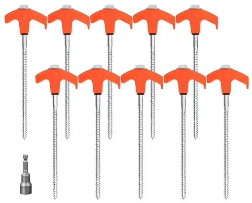 10 stycken tältpinnar av stål, 20,5 cm (8 tum) tältpinnar camping, tunga pinnar stå, orange tapp-lock, för camping, tält parasoll skog, ängar, sandjord