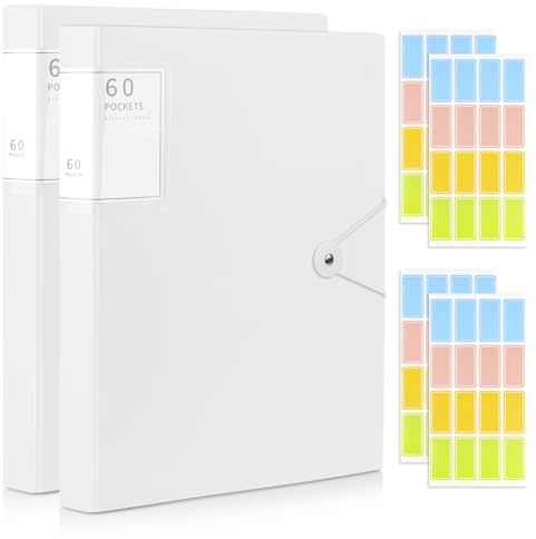 2 Pcs A4 Folder with Plastic Sleeves, 120 Pockets Display Folders with Safety Rope, A4 Presentation Certificate Documents Display Book for School Office Business (White)