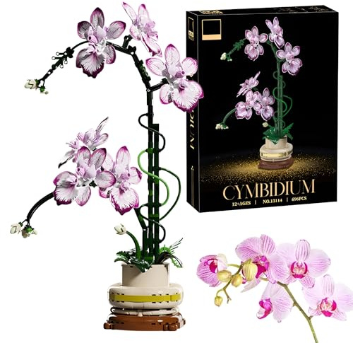 SymGrpu Orchids Bonsai Building Blocks Set, 696 Pieces Flowers Bouquet Building Toy Kit, Botanical Collection Artificial Plants for Home Decor, Idea Gift for Monther's Day, Anniversary, Birthday