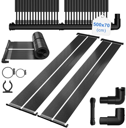PEILU 500x70cm Solarkollektor Poolheizung, Schwarz Solarheizung, Erweiterbar Sonnenkollektor Heizung, Solarbetriebener Teichheizung, 3,5m² Solarmatte für Pools Schwimmbad Warmwasser