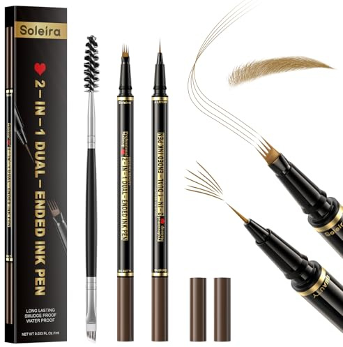 Soleira Crayon Sourcils Waterproof Microblading Avec 4 Pointes,Blond | Eyebrow Pen et Pinceau à Sourcils Double Embout, Longue Tenue Pour Des Sourcils D'apparence Naturelle