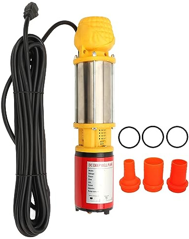 Adfaga 400W Solar Submersible Deep Well Pump 18m Lift 6m³H High Flow Stainless Steel Water Pump with 1in 1.5in 2in Outlet Joints DC48V for Home Farm Irrigation and Water Supply