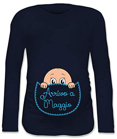T Shirt Maglia Premaman in Arrivo a Maggio Blu Maschietto S Manica Lunga