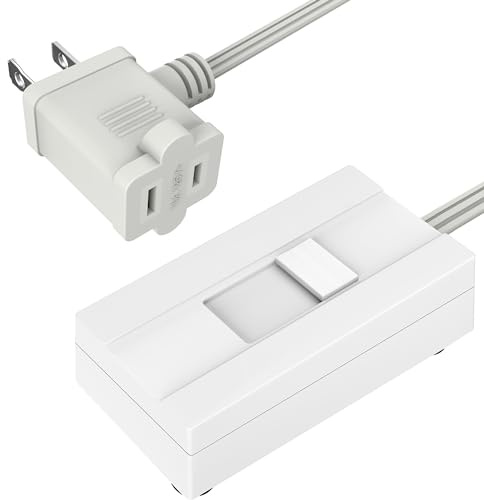 TOPGREENER Table-Top Plug in Dimmer for Table or Floor Lamps, Slide Control, Works with 360 Watt Incandescent/Halogen and 150 Watt Dimmable CFL/LED, Off at Lowest dim, 6ft Cord, TGTTDL300-W, White