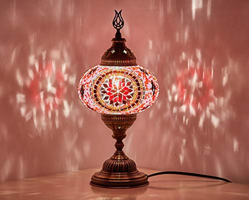 Demmex 2019 Lampe de chevet en mosaïque marocaine turque Tiffany pour usage américain, rose et multicolore