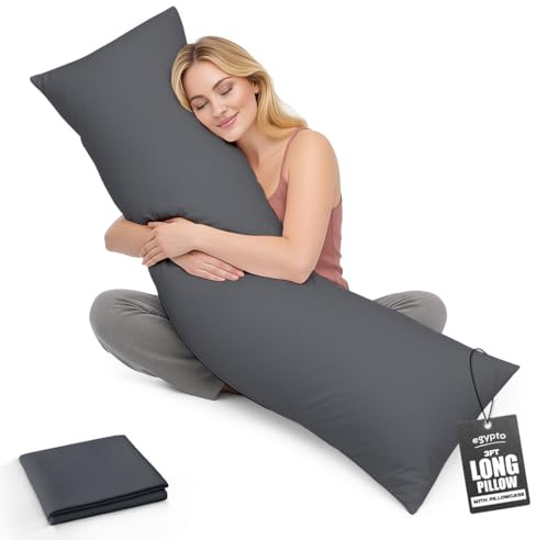 Living Orthopaedic 3ft Bolster Pillow (19”x36”) – Hypoallergenic Long Pillow – Soft & Breathable Full Body Pillow for Back, Neck & Leg Support – Ideal Pregnancy Support with Long Pillow case (Grey)
