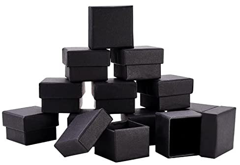 BENECREAT 24 Packs Black Ring Boxes, 4.5x4.5x3cm Square Cardboard Jewelry Gift Boxes with Velvet Sponge Lining for Packaging, Parties, Weddings & Birthdays
