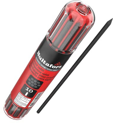 Juego de minas gris para lápiz de carpintero 10 piezas I Hultafors I Con práctico dispensador con fijación por clip I Minas universales de 2,8mm I Para varias superficies I 650110