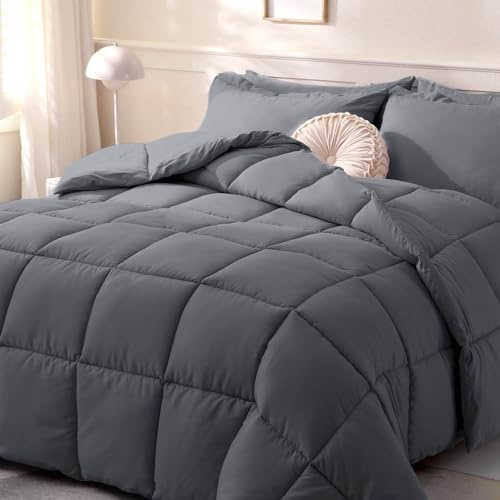 DOWNCOOL Comforters Twin Size, Duvet Insert,Dark Grey All Season Duvet, Lightweight Quilt, Down Alternative Hotel Comforter with Corner Tabs (Dark Gray, Twin 64x88 Inches)