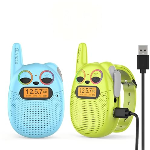 QNIGLO Walkie Talkie Recargable Niños, Se Puede Usar en Muñeca 3 Kilómetros de Largo Alcance 10 Tonos de Llamada Niños o Niñas de 3 a12 Años Regalos de Cumpleaños, para Aventuras Montar en Bicicleta