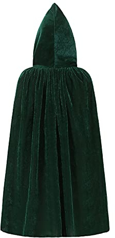 KNELOR Kids Hooded Velvet Cloak Robe Halloween Cosutme Cape Fancy Cosplay Costumes 3 to 16 Years (M/age 5-7, Green)