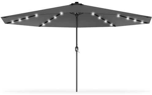 Aufun 350 cm parasoll med LED, trädgårdsparaply med vev, marknadsparaply, UV-skydd 40+, trädgårdsparaply, runt robust paraply för trädgård, balkong, terrass (mörkgrå)