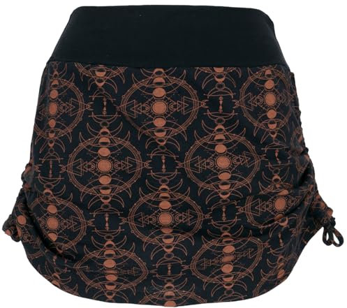 GURU SHOP Minirock, Yogarock zum Raffen mit Pschodelischem Druck - Schwarz/rost, Damen, Baumwolle, Size:M/L