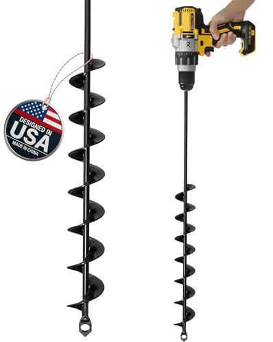 K-Brands Auger Drill Bit for Planting – 2 x 32 Inch -No Squat Garden Spiral Hole and Bulb Planter Tool for Umbrella Holes - Compatible with 3/8 Inch Hex Drive