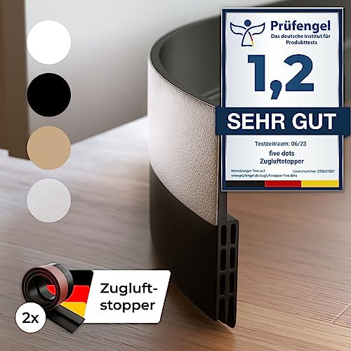 five dots Türdichtung Zugluftstopper für Türen aus Silikon (selbstklebend) - hält Wärme im Raum & stoppt Zugluft unter Tür - Luftzugstopper für Türen als Kälteschutz