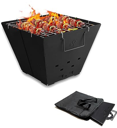 Snowpea Foyer portable pour camping, fosse extérieure pliable, avec sac de transport, bol en fer, pique-nique, feu de camp, terrasse, jardin et barbecue supérieur, noir (FP-01)