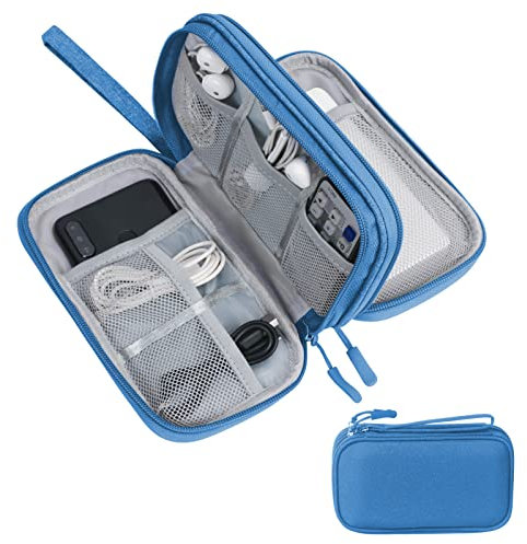 Skycase Kabeltasche,kabel organizer tasche,Elektronikzubehör Organizer,Tragbare Kabelorganizer,Doppelte Kabel Tasche für Elektronische Accessoires USB Powerbank SD-Karte Ladekabel,Blau