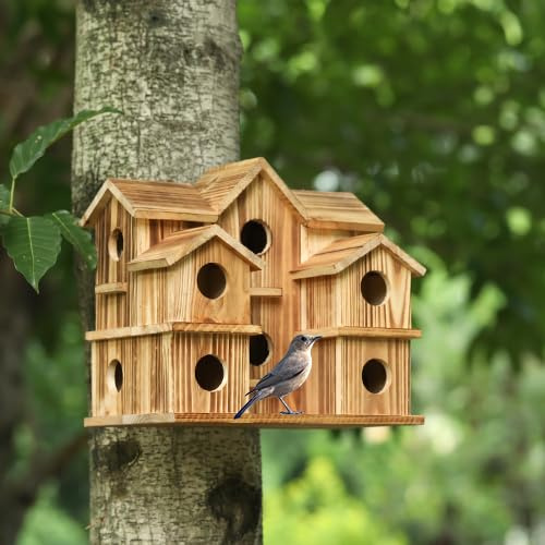 Casa de pájaros para Exteriores, 10 Hoyos, para 10 familias de Aves, Grande, decoración de jardín, Patio, Patio Trasero, Hecha a Mano