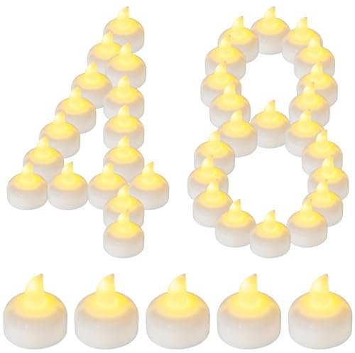Yakpo Lot de 48 bougies chauffe-plat LED flottantes étanches sans flamme vacillante à piles pour extérieur, bougies votives à DEL à eau blanche pour mariage, centre de table, vase, décorations