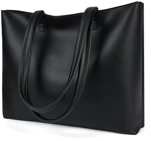 flintronic Women Tote Bag, PU Leather Handbag with Zip Compartment, Large Capacity Shoulder Handbag, for College School Work Daily Bag Travel Shopping-Black(38 * 30 * 10.5CM)