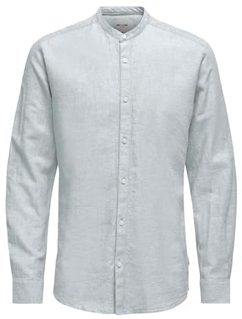 Only & Sons Onscaiden Life LS Solid Linen Mao Noos Camisa/Blusa Hombre, Azul-3, L