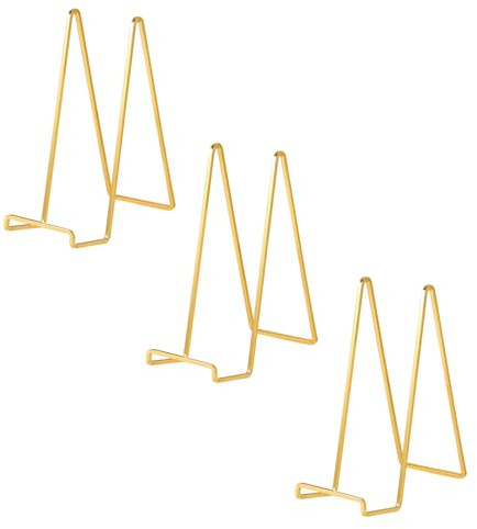 Stativ för stor platthållare – 30 cm superhöga stora tallriksstativ för slitstark display – metallbildramstativ – bords-stafflistativ för dekorativt fat | plakett | bok – 3-pack – guld