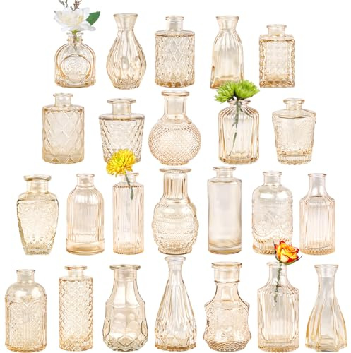 TBWIND Glass Bud Vase Set of 24, Small Amber Flower Vases for Centerpieces in Bulk, Mini Vintage Vase for Wedding Decor, and Home Table Décor