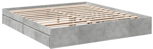 vidaXL Sängram med lådor betonggrå 200x200 cm konstruerat trä, säng, förvaringssäng, dubbelsängram, dubbelsäng, sovrumsmöbler, sängbotten