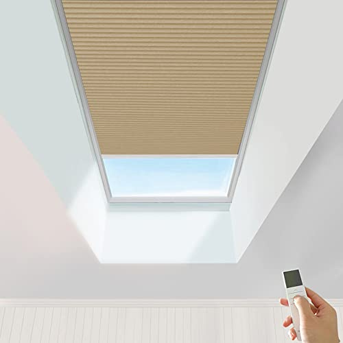 TIPIACE Hard-Wired o Ricaricabile Motorized Cellular Shades Tende a nido d'ape senza fili Full Blackout Fabric Window Shades per il lucernario (Coffee 93021H)